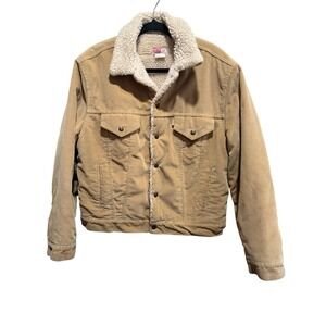 Vtg Levis Corduroy Type 3 Sherpa Lined Jacket Size 44 Caramel Brown Tan USA 70s